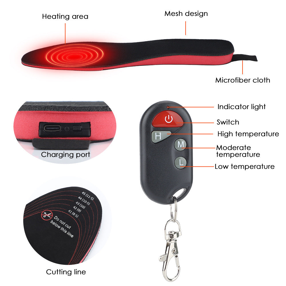 Rechargeable Heated Insoles For Men/Women-Cut To Any Size-with remote control adjuster